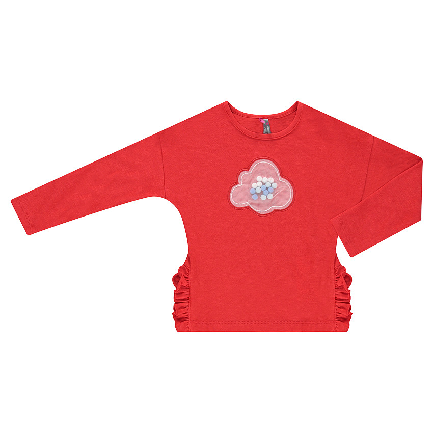 Μακρυμάνικη μπλούζα με βολάν και φουντίτσες κάτω από διχτυωτή φάσα 