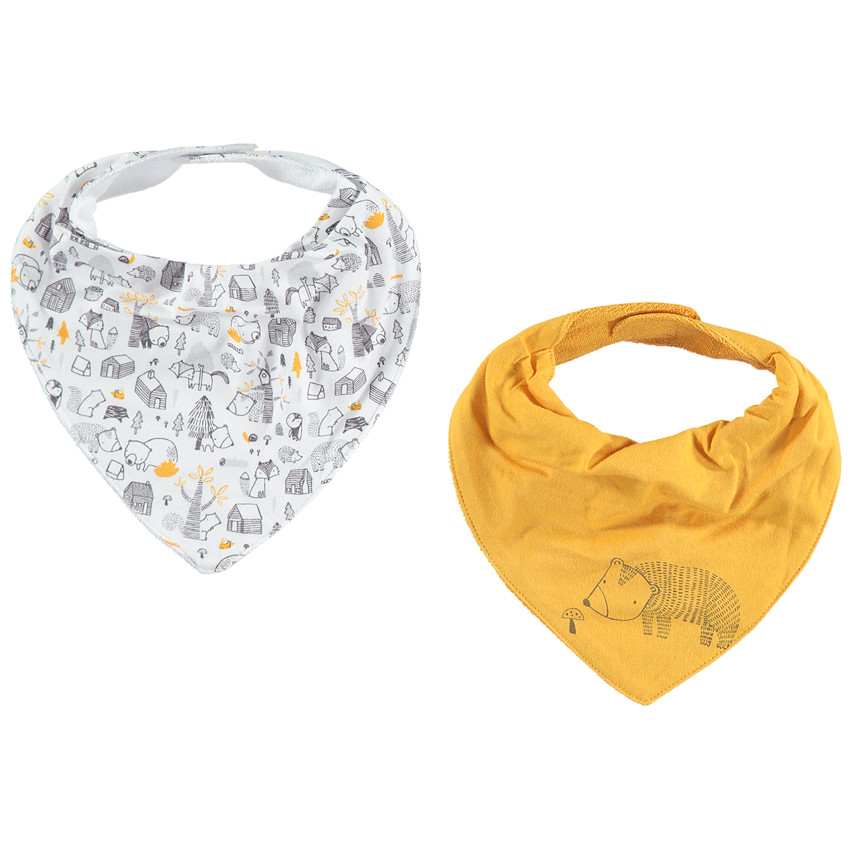 Σετ 2 σαλιάρες σε σχήμα μπαντάνας με σχέδια ζώα του δάσους 