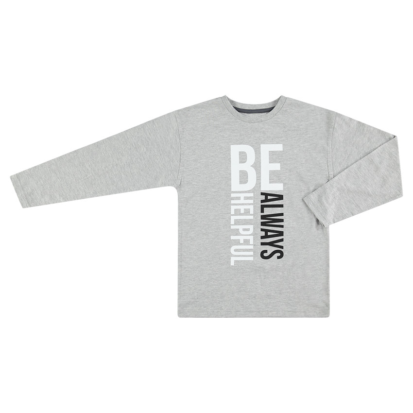 Μακρυμάνικη μπλούζα γκρι με τυπωμένο κείμενο 