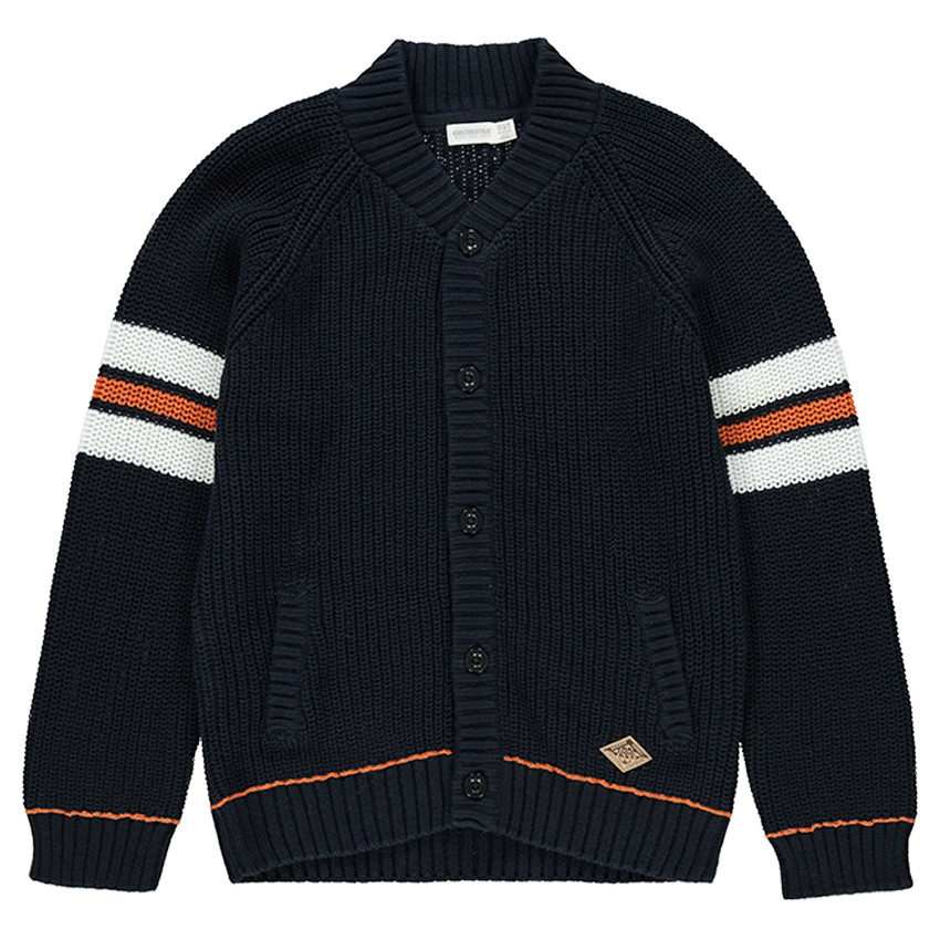 Παιδικά - Πλεκτή ζακέτα με χοντρή πλέξη και ζακάρ λωρίδες σε αντίθεση 