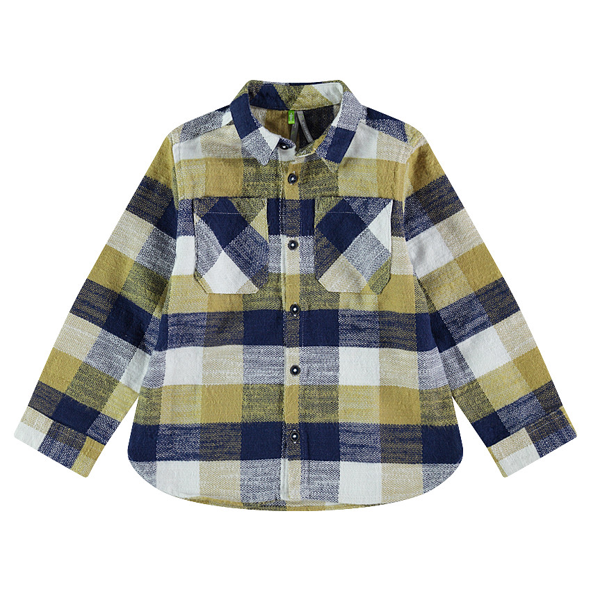 Μακρυμάνικο πουκάμισο με καρό σε αντίθεση και τσέπες 