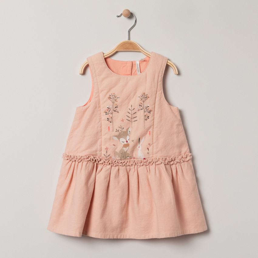 Φόρεμα αμάνικο  με τυπωμένα ζωάκια  και κεντήματα 