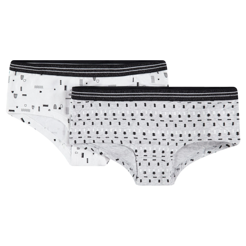 Σετ με 2 βαμβακερά βρακάκια-σορτσάκια με γεωμετρικό μοτίβο και γυαλιστερή μέση 