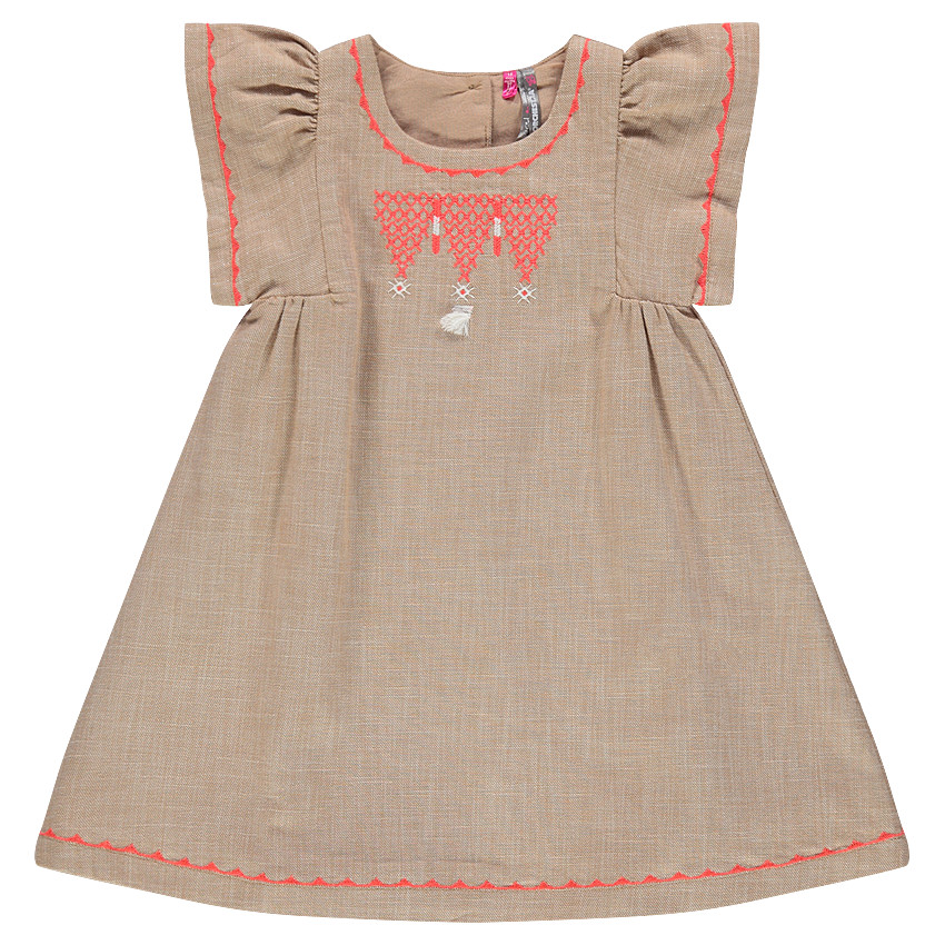 Βαμβακερό φόρεμα με κεντήματα και φουντίτσα 