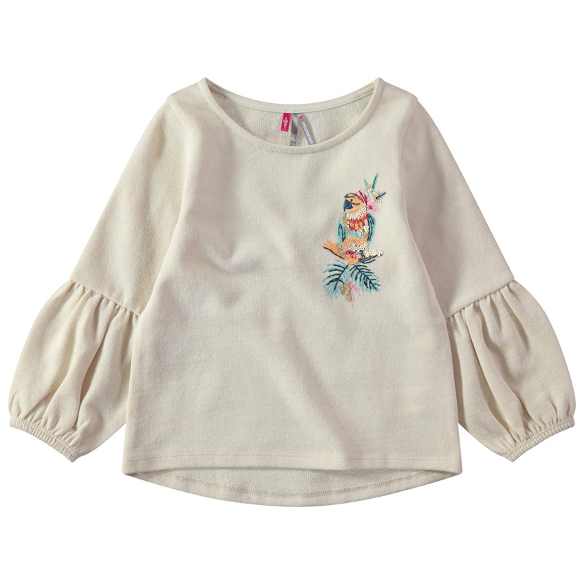 Φούτερ από φανέλα με μανίκια μπαλούν και φλόραλ κέντημα 