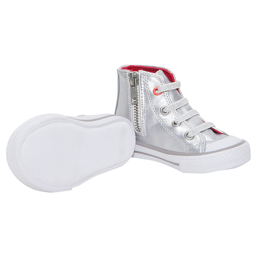 Ασημί αθλητικά μποτάκια με φερμουάρ και ελαστικά κορδόνια 