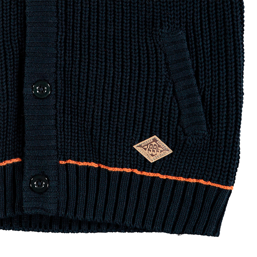 Παιδικά - Πλεκτή ζακέτα με χοντρή πλέξη και ζακάρ λωρίδες σε αντίθεση 