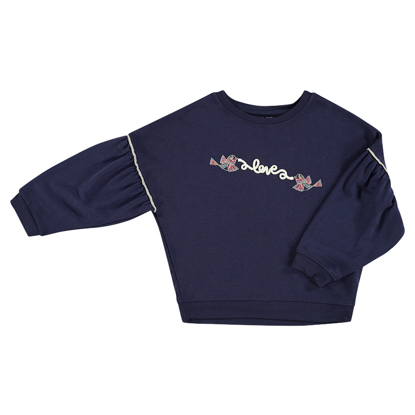 Φούτερ από φανέλα με τυπωμένα πουλάκια και μήνυμα από κορδόνι 