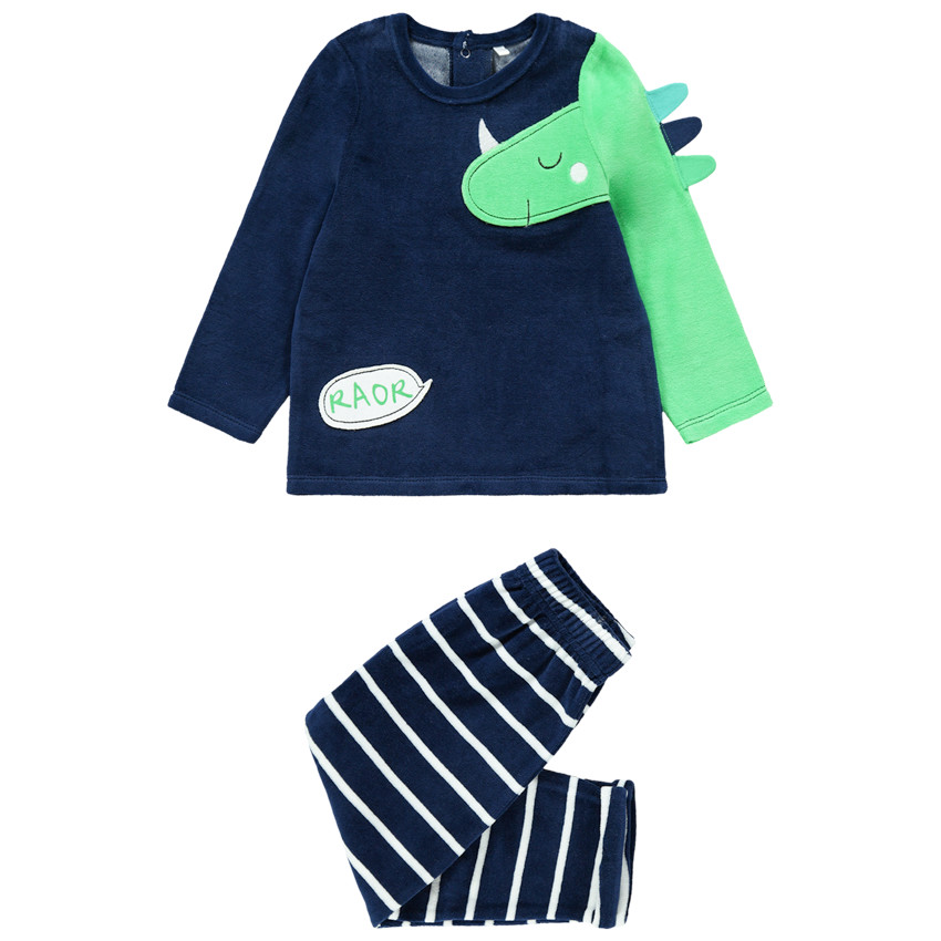 Πιτζάμα βελουτέ με δεινόσαυρο και παντελόνι ριγέ 