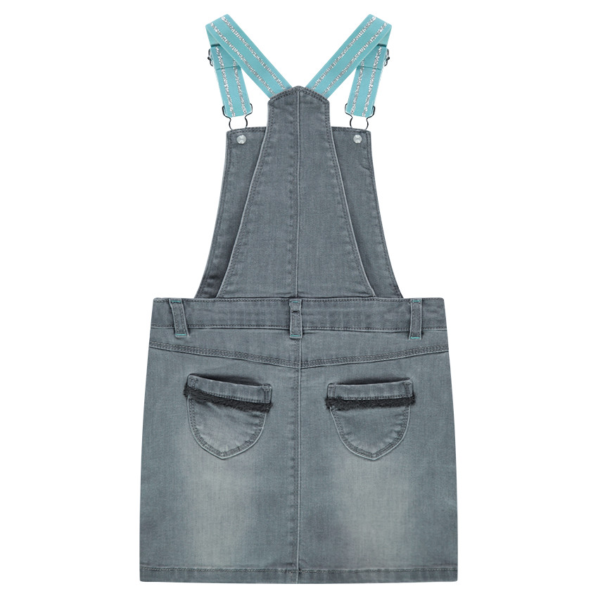 Τζιν φόρεμα με ελαστικές τιράντες και κεντημένα μοτίβα 