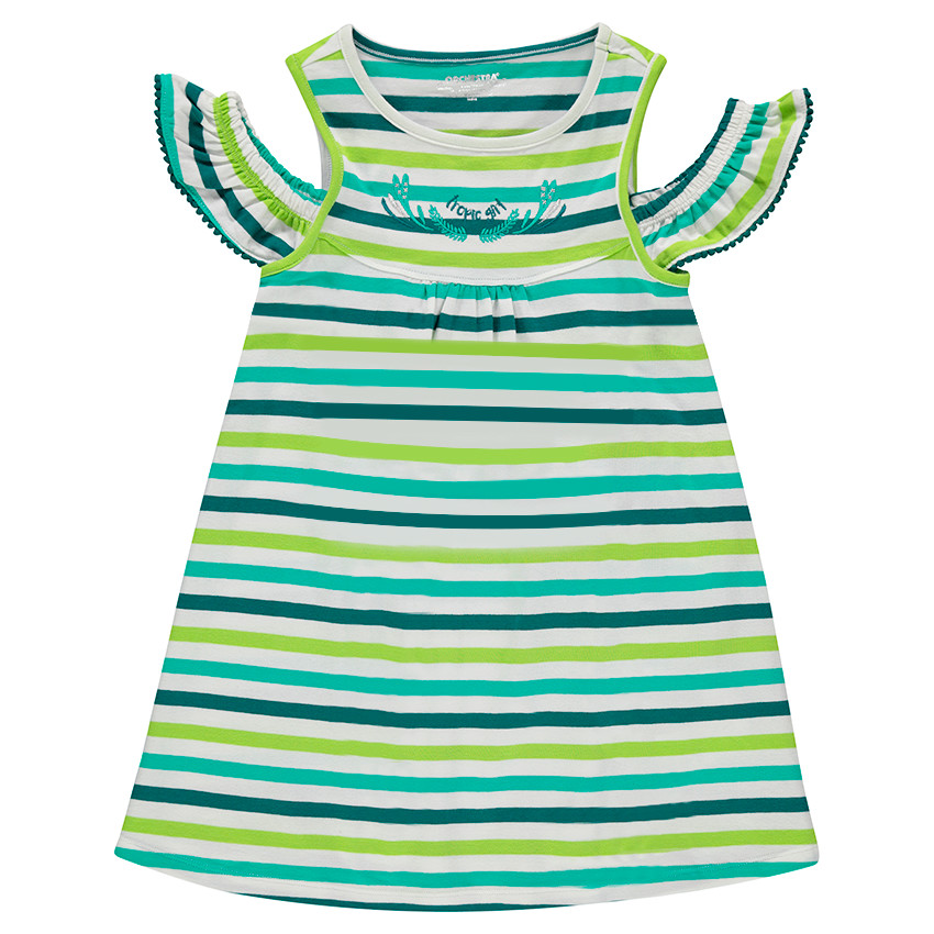 Βαμβακερό φόρεμα με ρίγες σε αντίθεση και άνοιγμα στους ώμους 