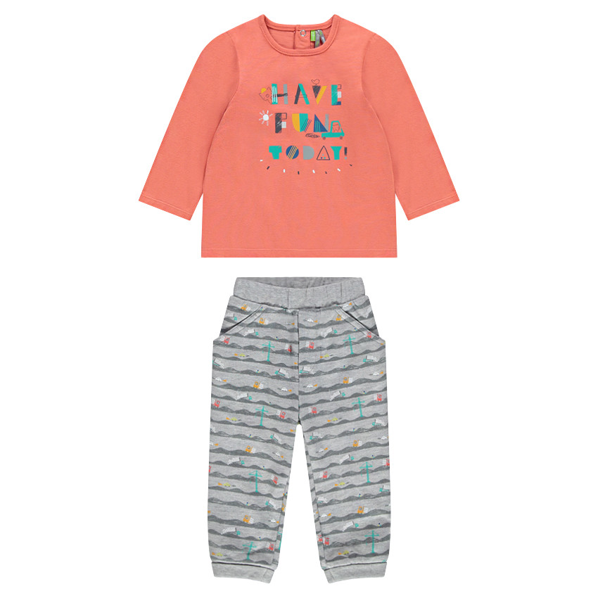 Σύνολο μακρυμάνικη μπλούζα με τύπωμα και εμπριμέ παντελόνι 