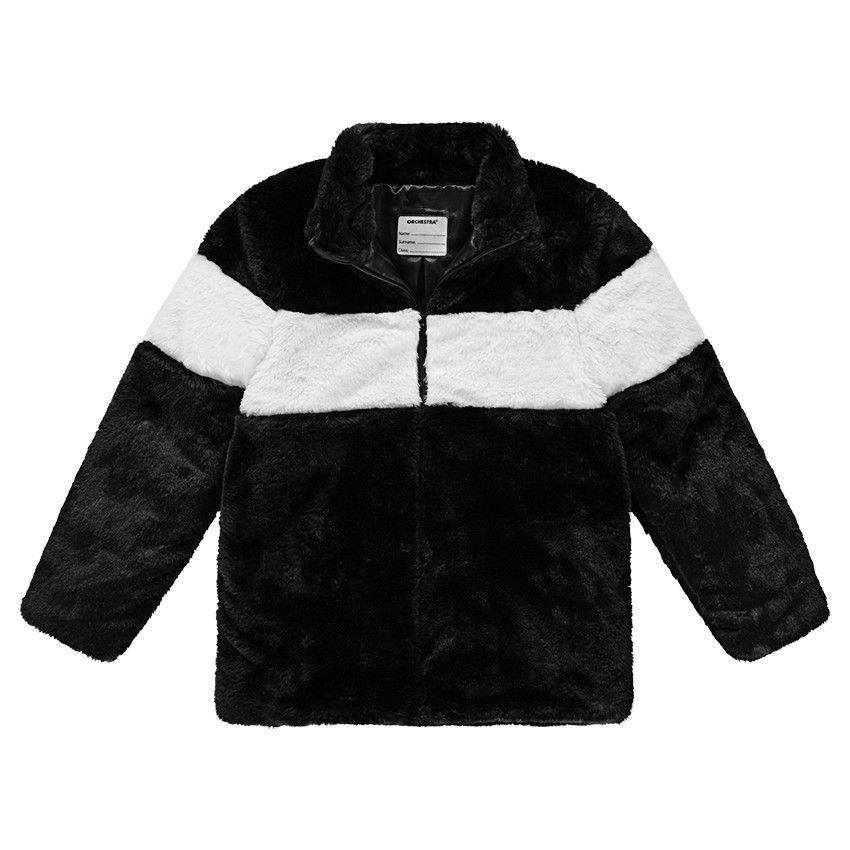 Παιδικά - Παλτό από συνθετική γούνα με λωρίδα σε αντίθεση 