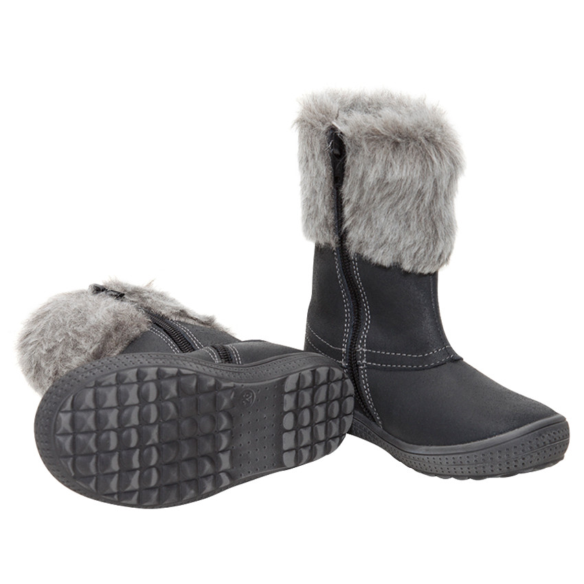 Δερμάτινες μπότες με συνθετική γούνα στο άνοιγμα  