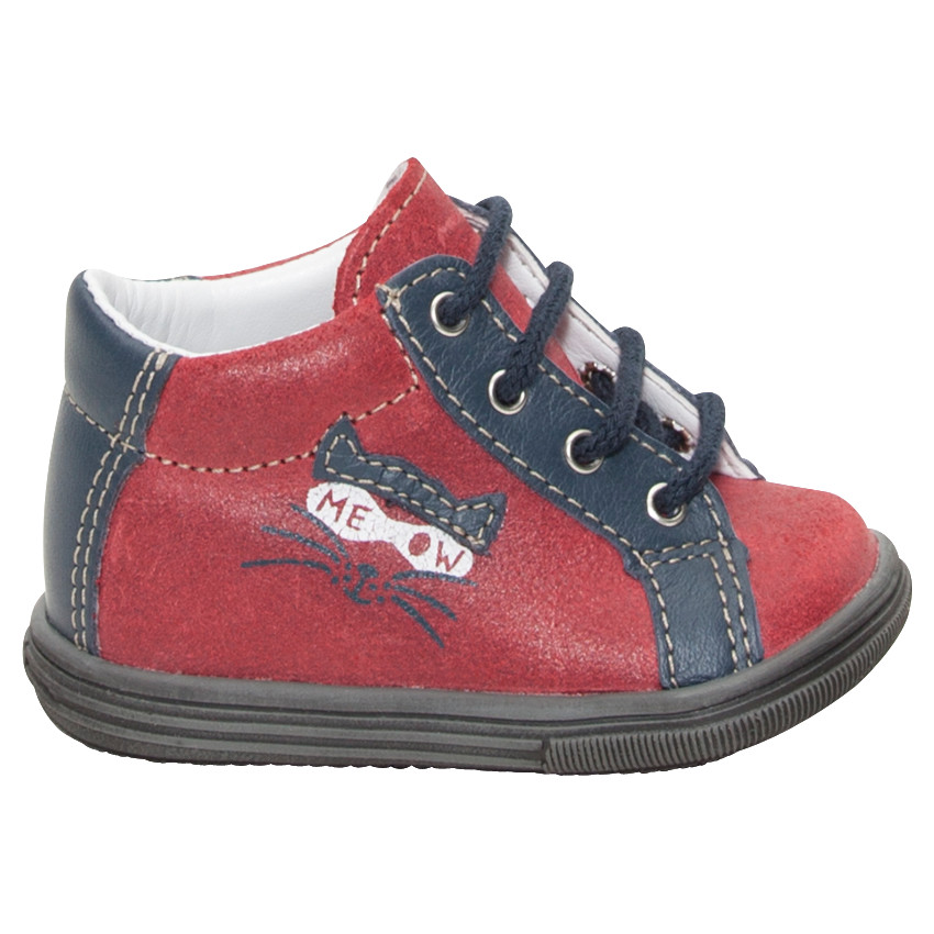 Δερμάτινα μποτάκια με κορδόνια και τυπωμένη γάτα 