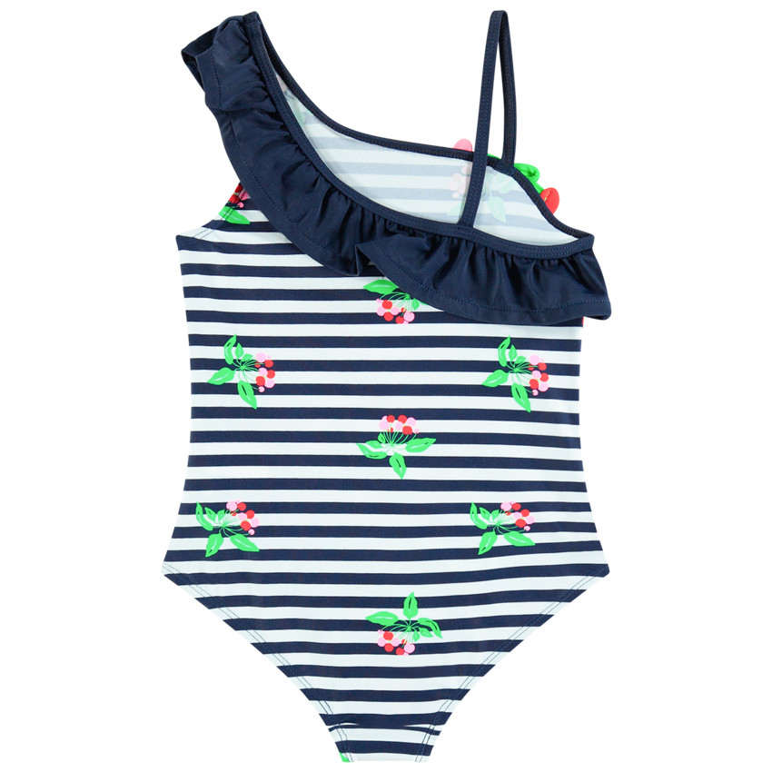 Maillot de bain 1 pièce volanté à rayures et fleurs all-over 