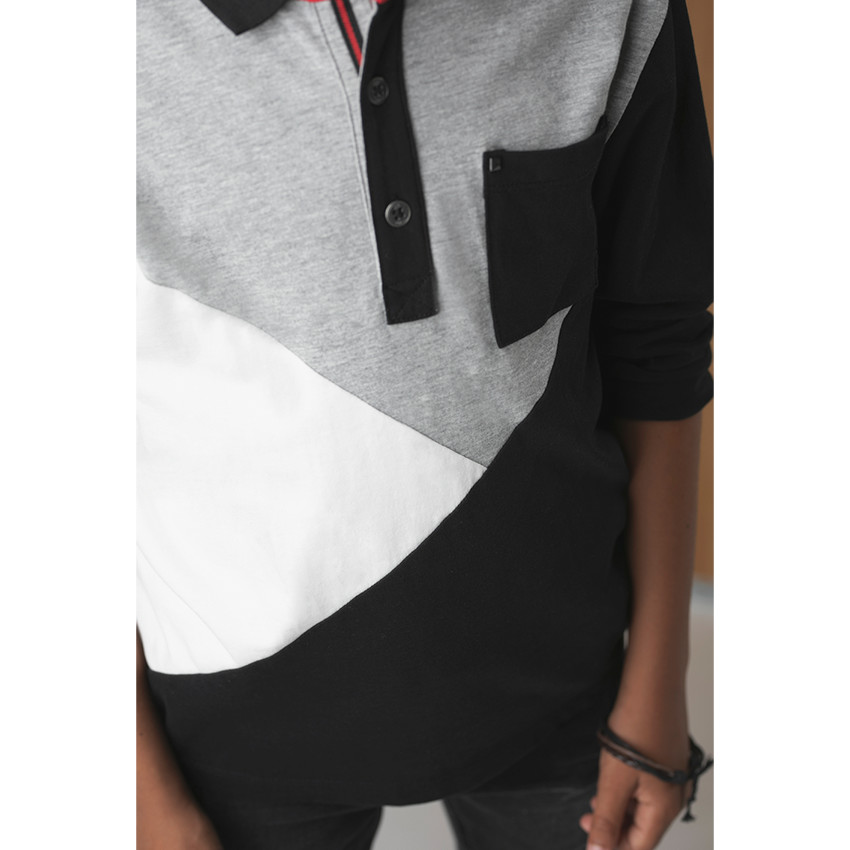 Παιδικά - Μακρυμάνικο τρίχρωμο πόλο 2 σε 1 με τσέπη  