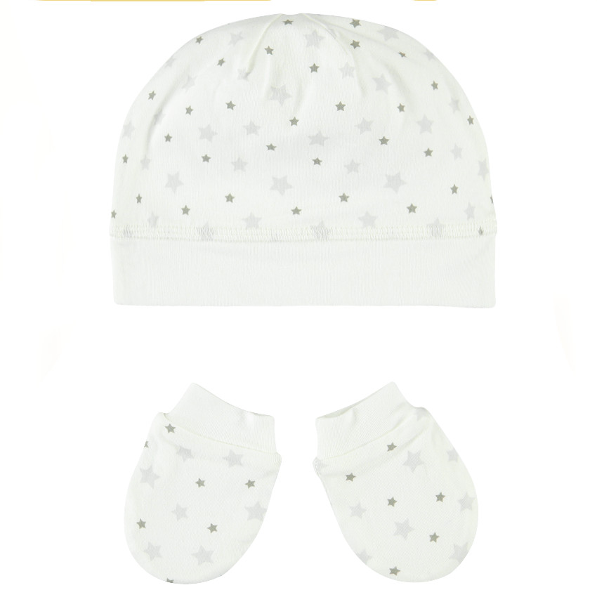 Ensemble bonnet et moufles imprimé étoiles  