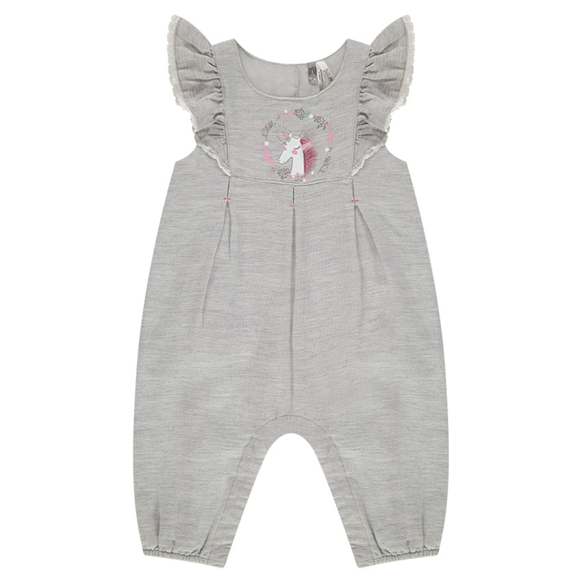 Μακρυμάνικο ολόσωμο φορμάκι από βαμβάκι μελανζέ με βολάν στα μανίκια 