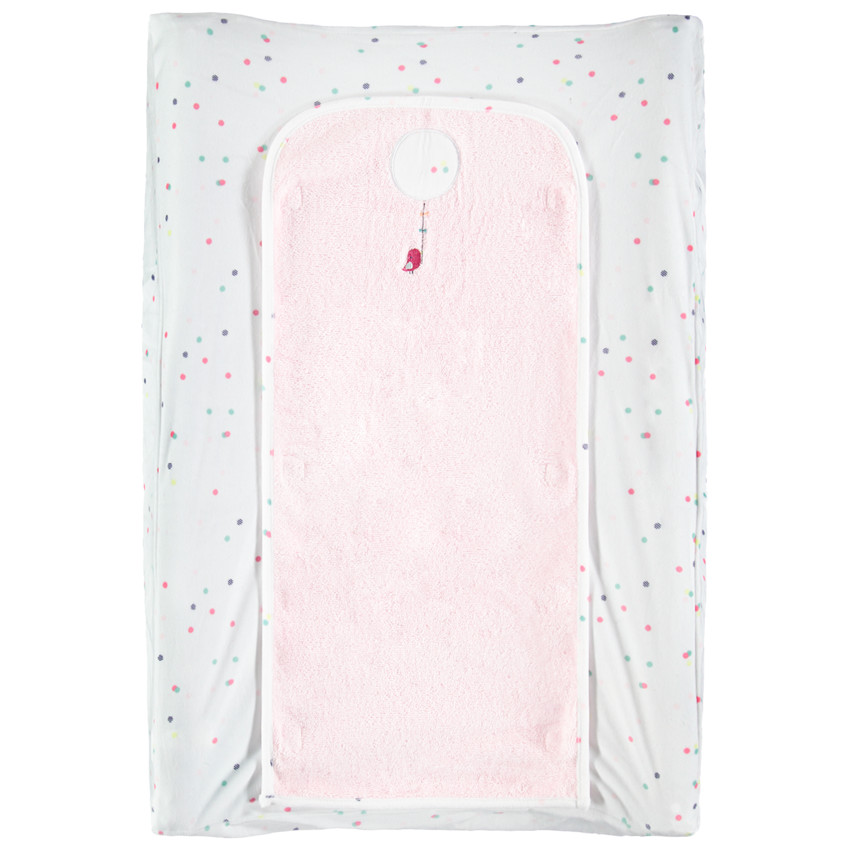 Housse de matelas à langer à pois et oiseau brodé 