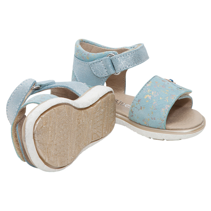 Μπλε πέδιλα με αυτοκόλλητο velcro, φάσες με παγιέτες και καρδούλες 