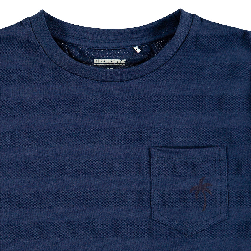 Κοντομάνικη μπλούζα με ριγέ ύφανση και τσέπη 