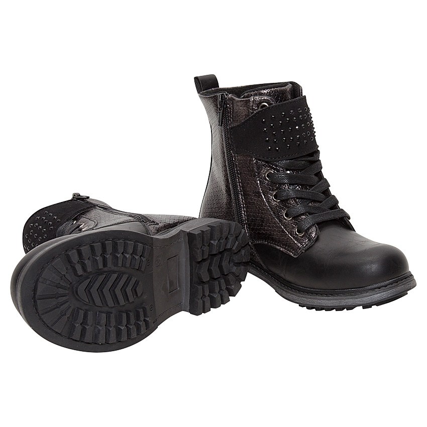 Μαύρες μπότες με εφέ κροκό και διακοσμητικά στρας 