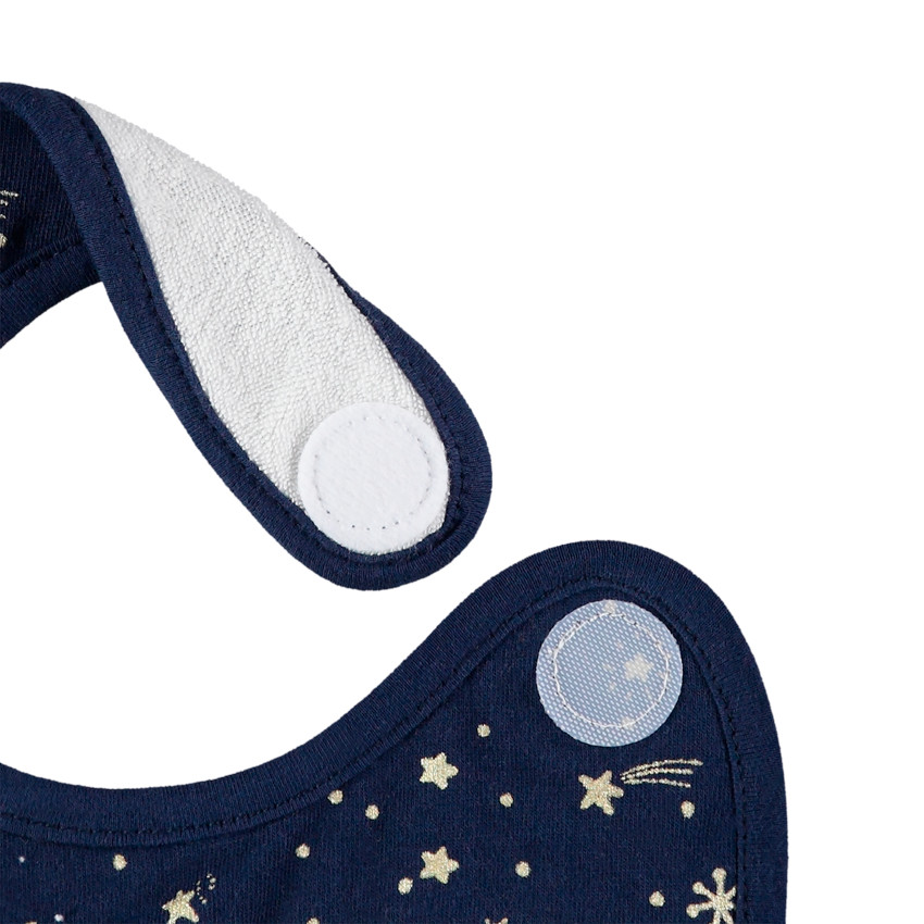 Σετ 2 βαμβακερές σαλιάρες, μία με χρυσαφί αστέρια και μία με στάμπα αρκουδάκι  