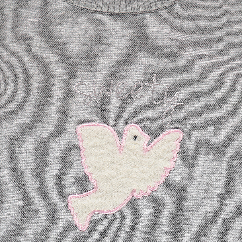 Κοντομάνικο φόρεμα πλεκτό με μπάλωμα με πουλάκι μπροστά 