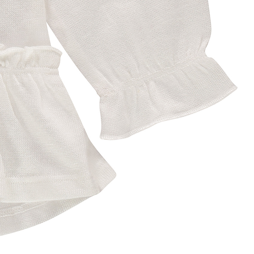 Μακρυμάνικη μπλούζα με βολάν, τυπωμένο πουλάκι και κεντημένα φύλλα 