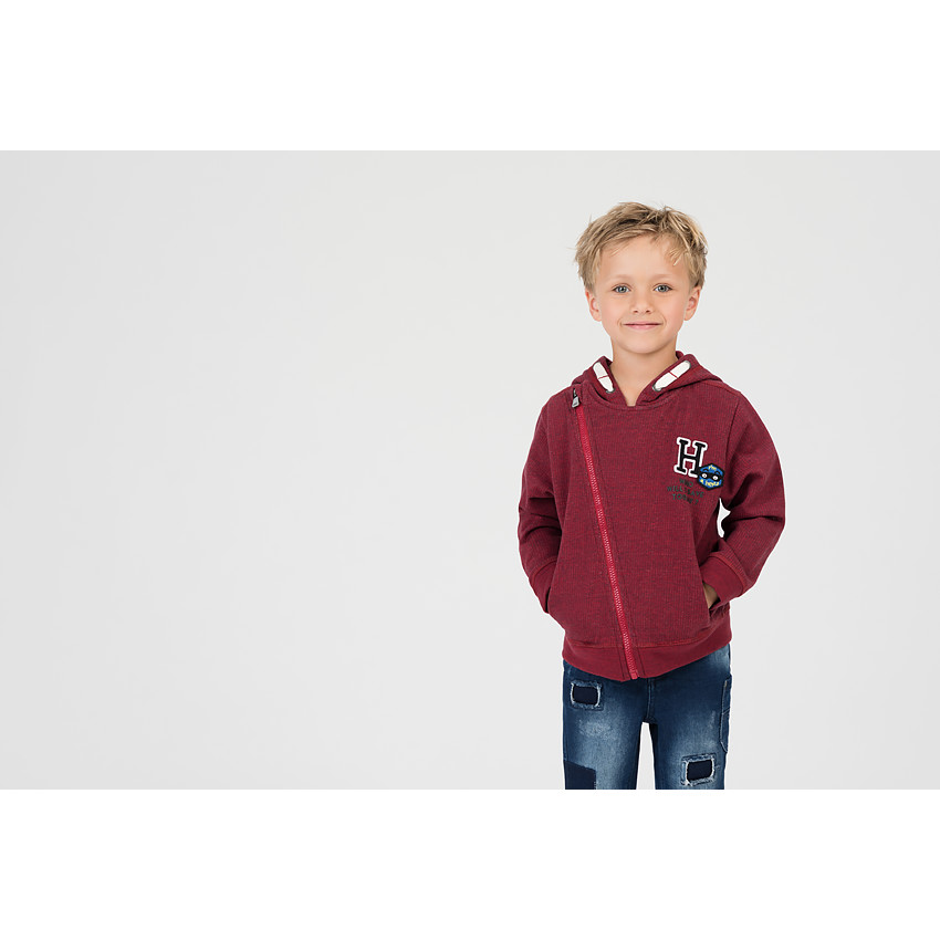 Ζακέτα με κουκούλα από φανέλα μελανζέ με μπάλωμα 