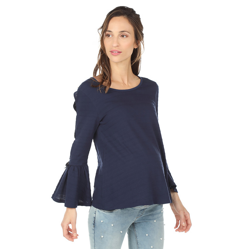 Μπλούζα εγκυμοσύνης σε διακοσμητική πλέξη με μανίκια αζούρ 