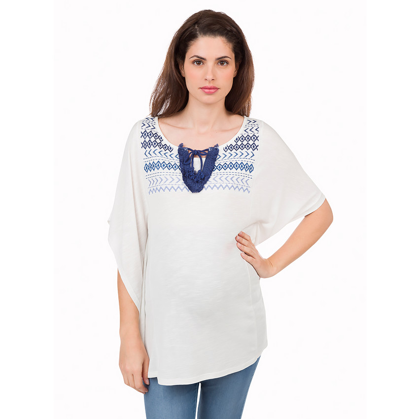 Τουνίκ σε στιλ πόντσο με έθνικ κεντητό σχέδιο 