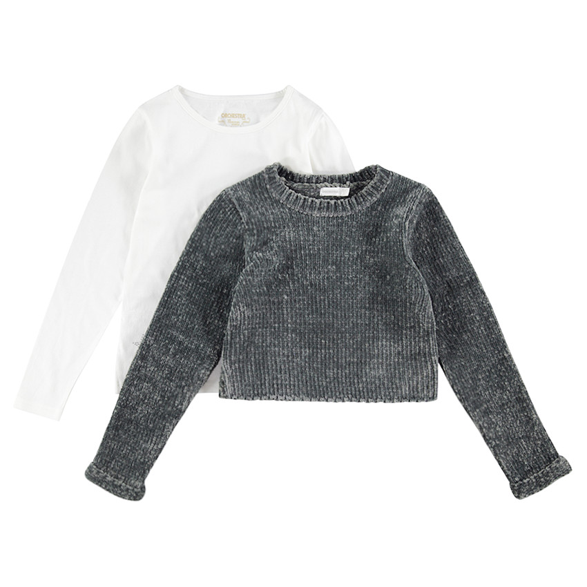 Παιδικά - Σενίλ πλεκτό 2 σε 1 με αφαιρούμενη μπλούζα 