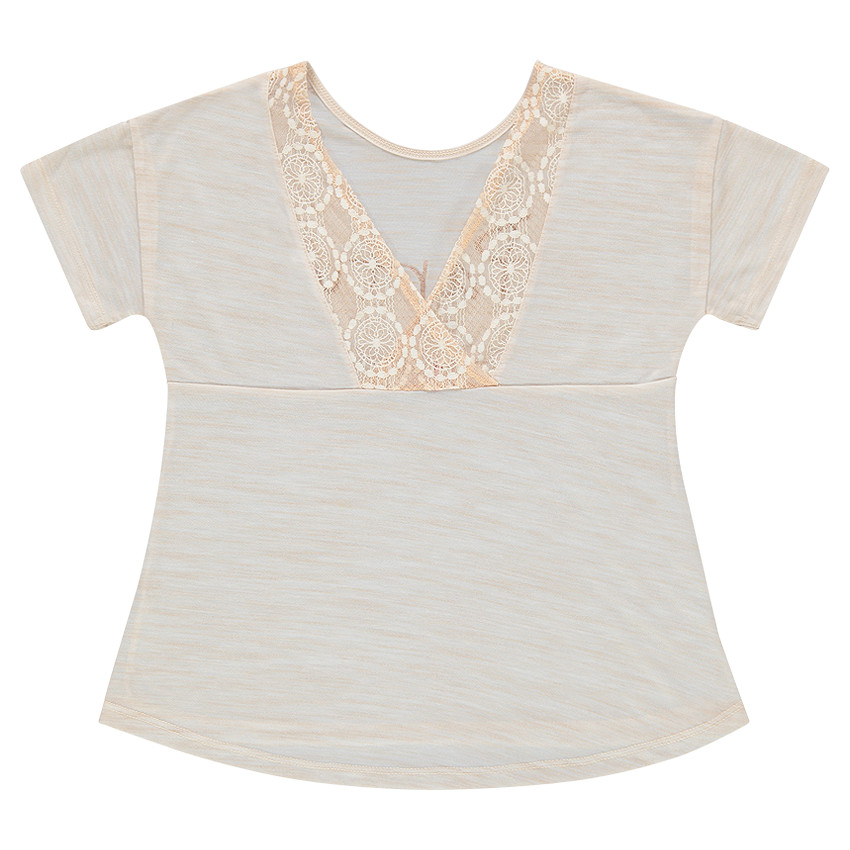 Παιδικά - Κοντομάνικη μπλούζα με δαντέλα και κέντημα 