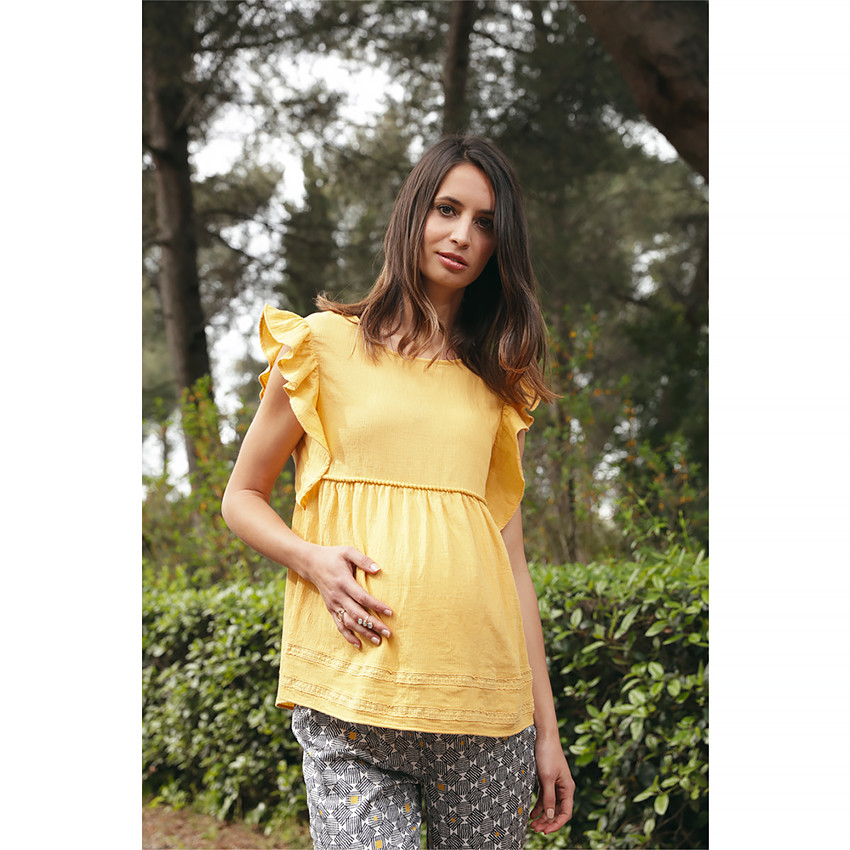 Παντελόνι εγκυμοσύνης από κρεπ με γραφικό μοτίβο σε όλη την επιφάνεια 