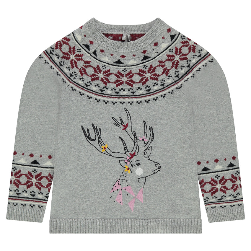 Παιδικά - Πλεκτό με ζακάρ μοτίβο και κεντημένο ελάφι 