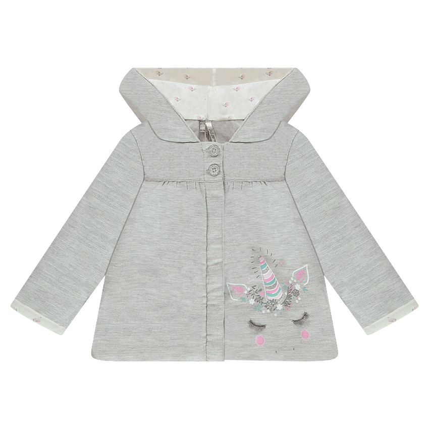 Βαμβακερό παρκά με μελανζέ όψη, τυπωμένο μονόκερο και βαμβακερή βουάλ φόδρα 