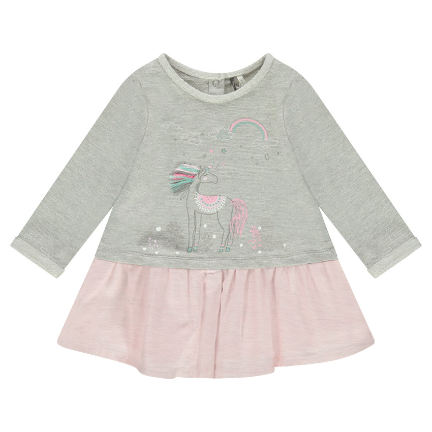 Μακρυμάνικο δίχρωμο φόρεμα 2 σε 1 με στάμπα μονόκερο  