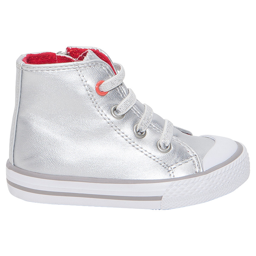 Ασημί αθλητικά μποτάκια με φερμουάρ και ελαστικά κορδόνια 