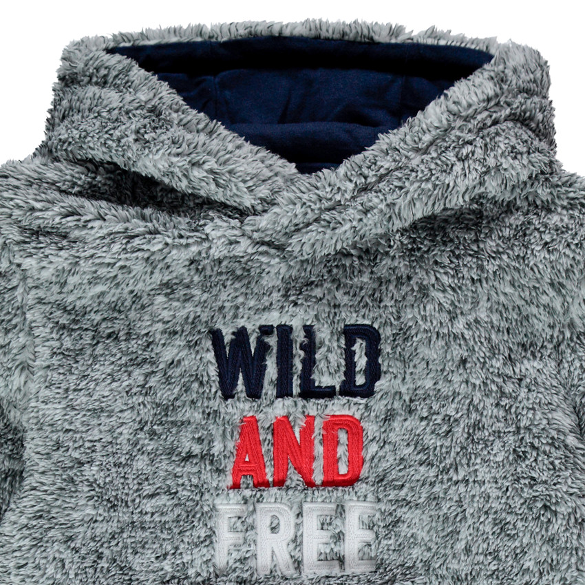 Sweat en sherpa à capuche à poche et inscription printée 