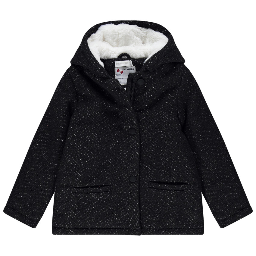 Manteau à capuche en drap de laine doublé sherpa 
