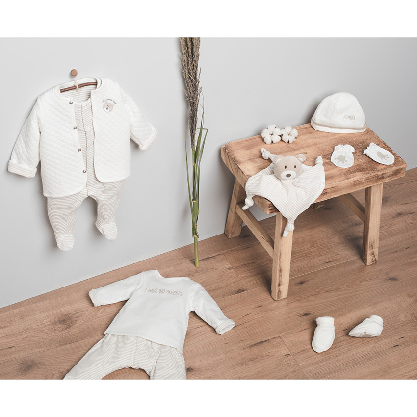 Doudou plat nounours en velours coton bio 