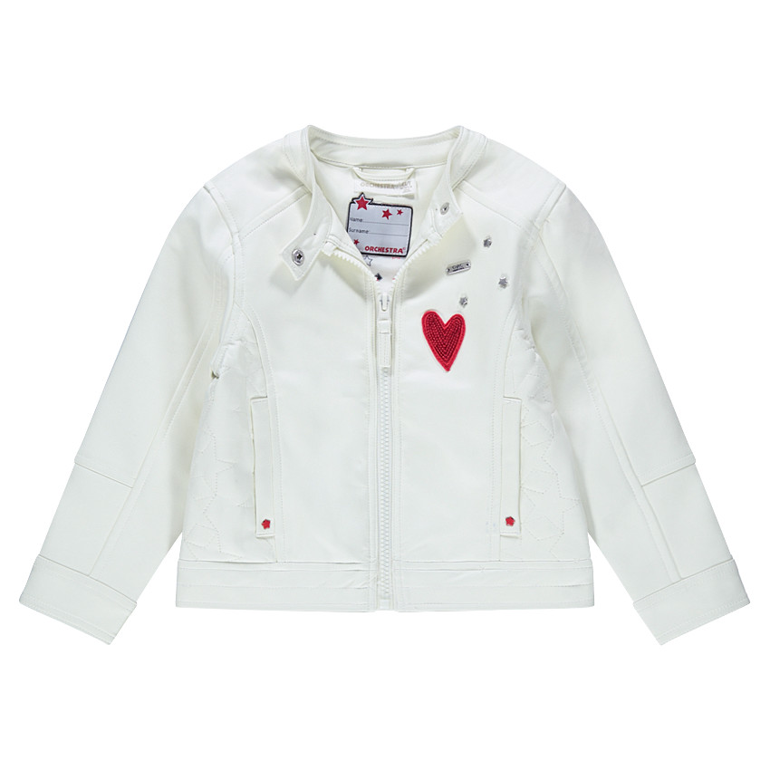 Τζάκετ perfecto σε απομίμηση δέρματος με καρδιές από πούλιες και φράση πίσω 