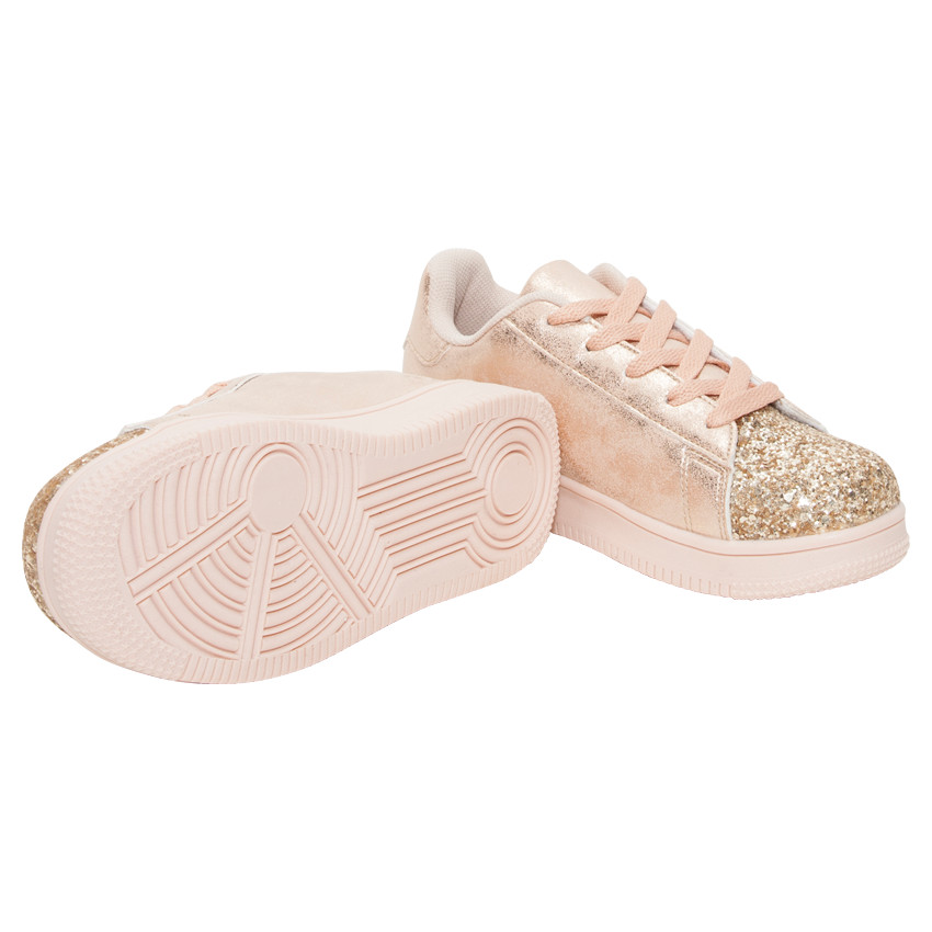 Αθλητικά παπούτσια με κορδόνια και παγιέτες - απαλό ροζ - μεγέθη από 28 έως 38 