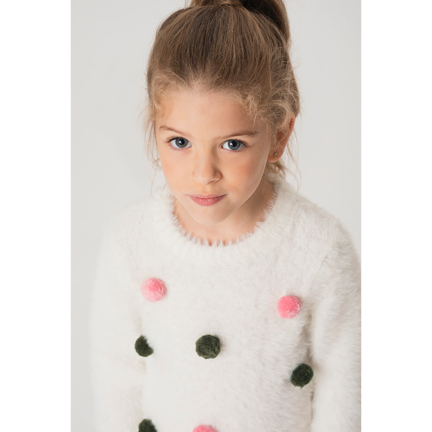 Δίχρωμο φόρεμα από δύο υλικά με χρωματιστές φουντίτσες 