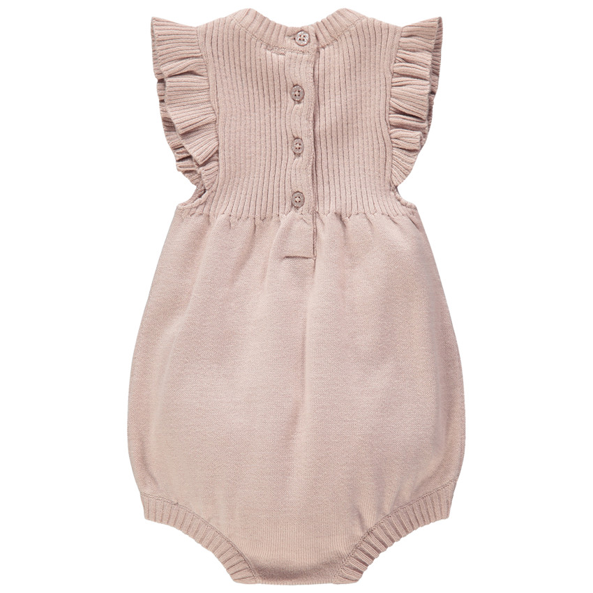 Ολόσωμο πλεκτό φορμάκι με βολάν στα μανίκια και φλοράλ κέντημα 