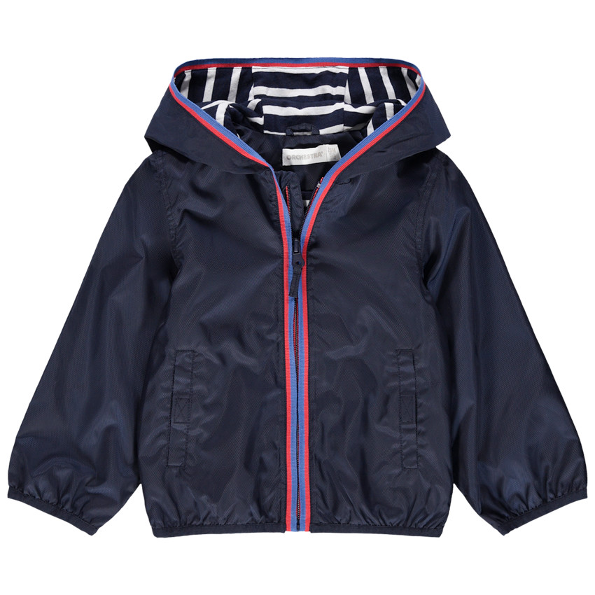 Αντιανεμικό μπλέ  μπουφάν με ριγέ  ζέρσευ επένδυση  