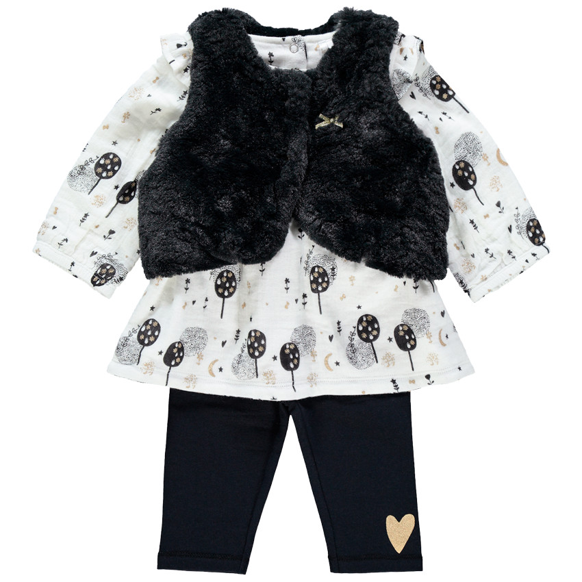 Ensemble 3 pièces avec tunique imprimée, gilet et legging print coeur 