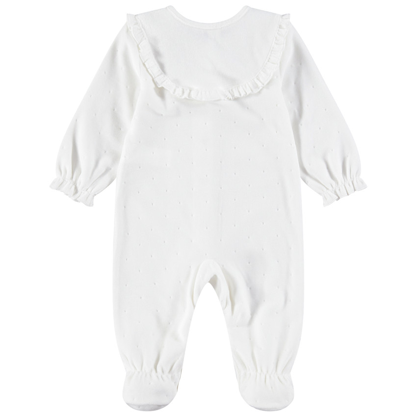 Βελουτέ φορμάκι ύπνου με βολάν στη λαιμόκοψη και κεντημένα μοτίβα 